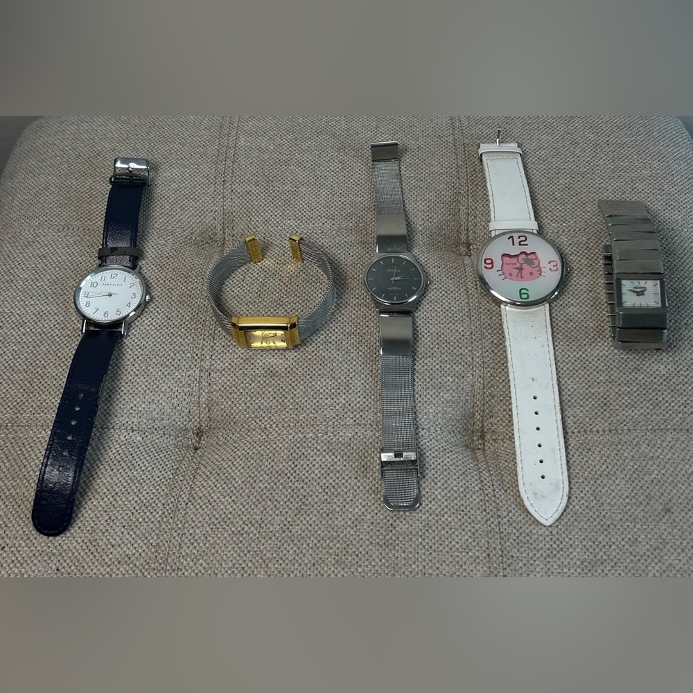 Lot of 5 Womens Watches Nixon, Hello Kitty, Quartz, Anne Klein, Geneva As Is